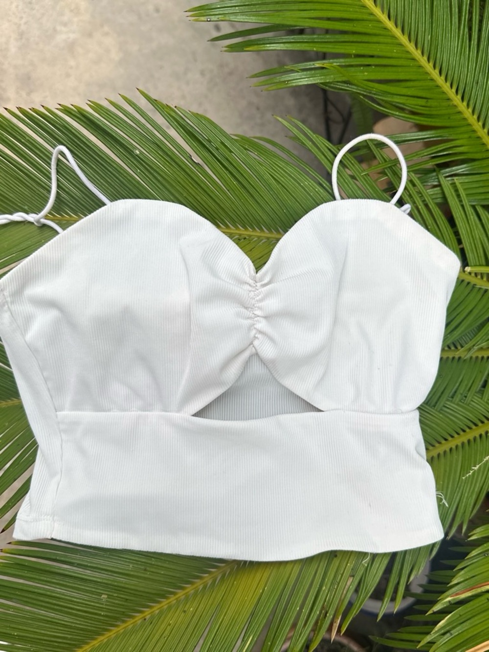 12th Tribe White Ruched Bust Crop Top